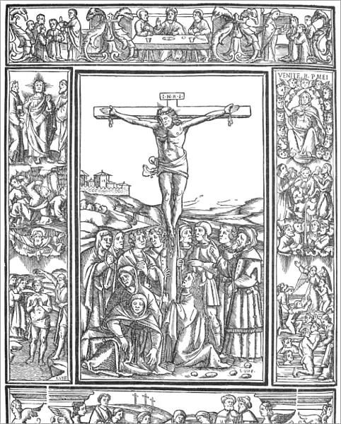 CRUCIFIXION OF CHRIST. Woodcut, Italian, 16th century