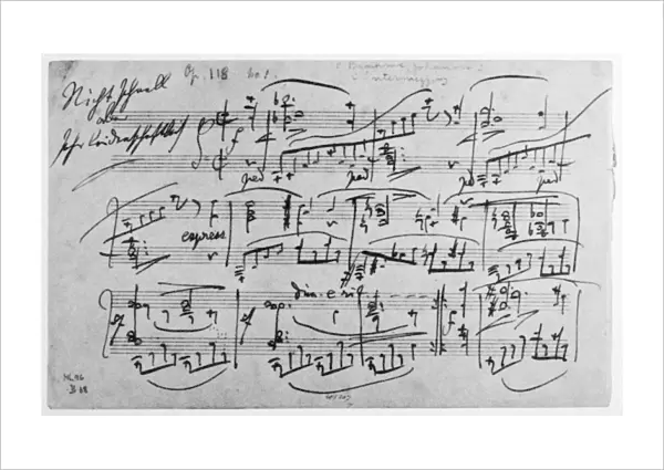 BRAHMS MANUSCRIPT, 1892. Manuscript page of Johannes Brahms Intermezzo for Piano, Op