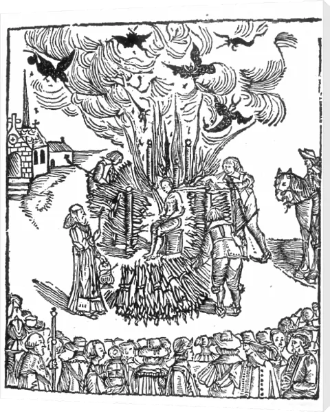 URBAIN GRANDIER (1590-1634). French priest. The public burning of Grandier in Loudun, France, Aug