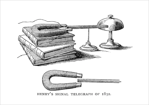 TELEGRAPH, 1832. Joseph Henrys signal telegraph apparatus of 1832, consisting