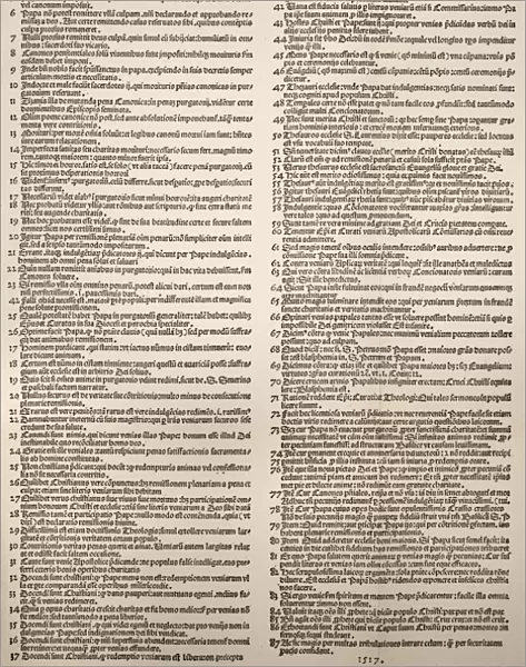 LUTHER: THESES, 1517. The 95 theses which German religious reformer Martin Luther