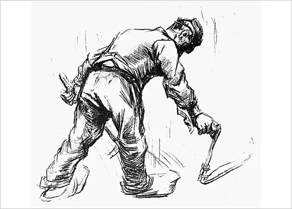 VAN GOGH: PEASANT MOWING. Peasant Mowing. Pencil drawing, by Vincent Van Gogh, 1885
