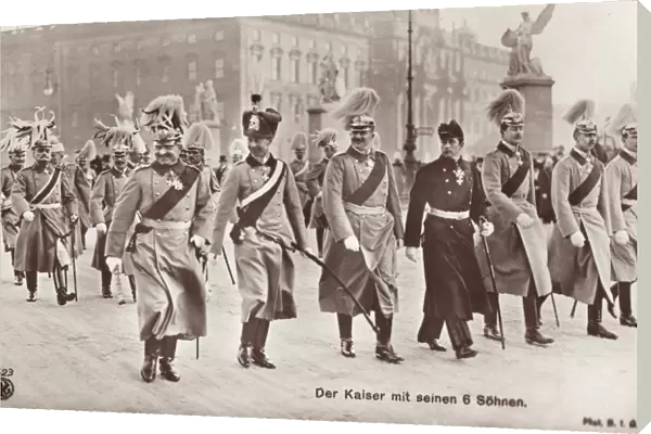 WILHELM II & SONS. German Emperor and King of Prussia with his sons walking
