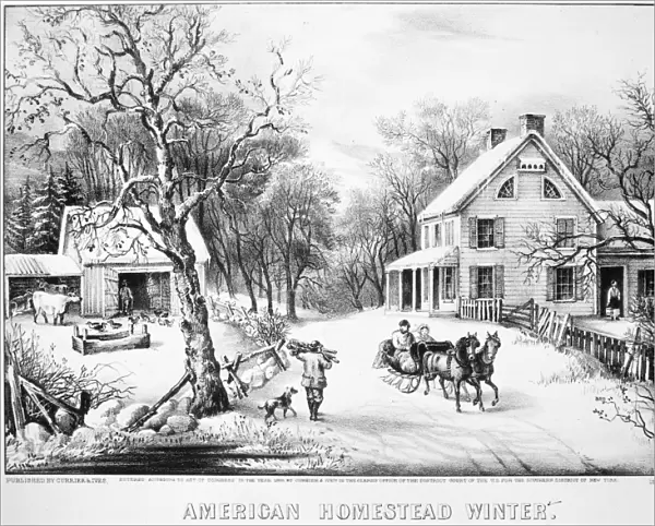 HOMESTEAD WINTER, 1868. American Homestead Winter, lithograph by Currier & Ives, 1868