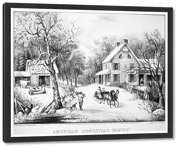 HOMESTEAD WINTER, 1868. American Homestead Winter, lithograph by Currier & Ives, 1868