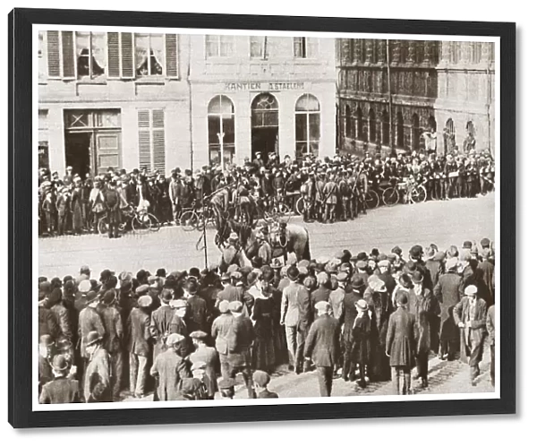 WWI: GHENT, 1914. Belgians gathered in the streets of Ghent, Belgium, just after