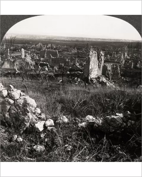 WORLD WAR I: VILLAGE. Stereograph view of a village leveled by warfare at Coucy-la-Ville