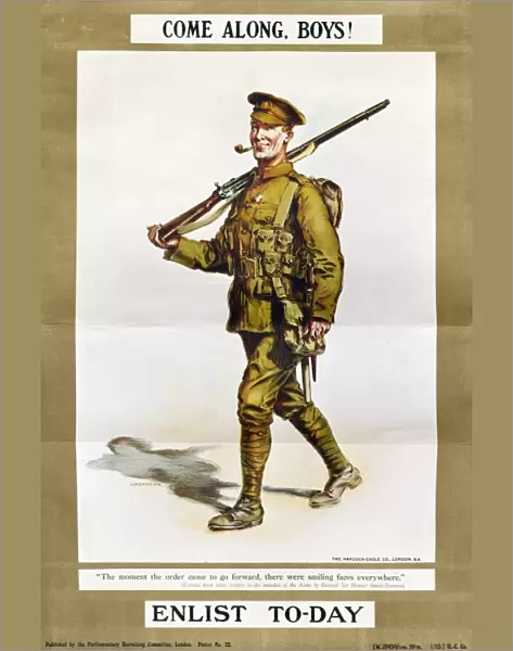 WORLD WAR I: POSTER. Come Along, Boys! British recruiting poster from World War I