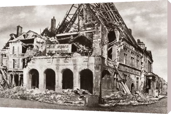 WORLD WAR I: CITY HALL. Destroyed city hall of Peronne, France. Photograph, c1916