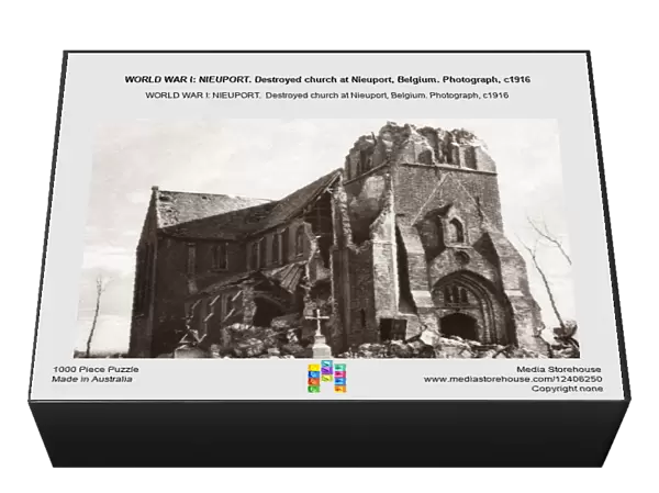 WORLD WAR I: NIEUPORT. Destroyed church at Nieuport, Belgium. Photograph, c1916