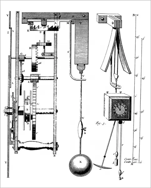 HUYGENS: CLOCK, 1724. Pendulum clock invented by Christian Huygens (1629-1965)