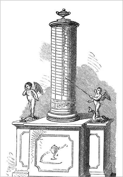 CLOCK: CLEPSYDRA. An antique water clock. Engraving, American, 1869