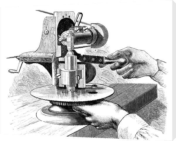 WATCHMAKER, 1869. Machine used to cut watch wheel teeth, at the Elgin National