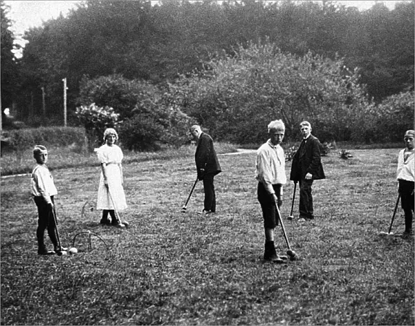 DENMARK: CROQUET, c1915. Brothers and sisters playing croquet in Jutland, Denmark