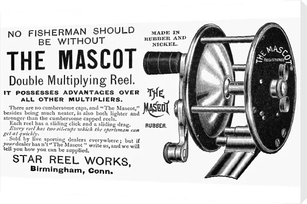 FISHING REEL, 1890. American magazine advertisement 1890