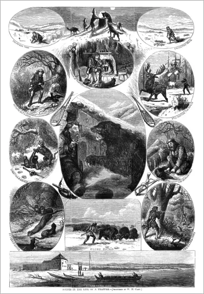 TRAPPER, 1868. Scenes in the Life of a Trapper, hunting wolves, moose, buffalo