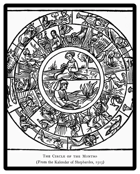 CALENDAR, 1503. The circle of the months, surrounded by the signs of the zodiac
