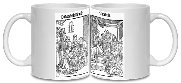 ANTI-PAPAL WOODCUT. Two woodcuts, c1500, contrasting Christ washing the disciples feet