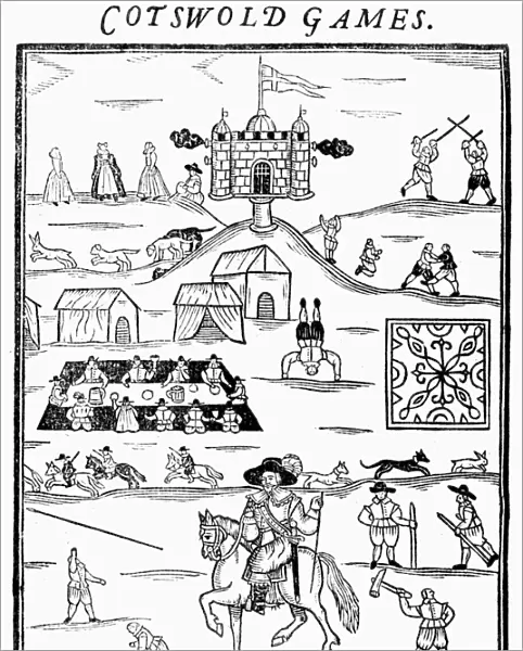 COTSWOLD GAMES, 1636. The annual Cotswold Games. Woodcut frontispiece for Annalia Dubrensia