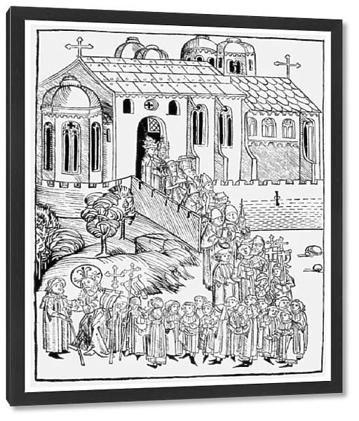 PROCESSION OF CLERGY, 1491. A procession of clergy according to rank, in reverse order