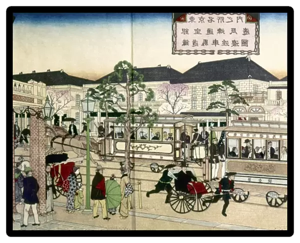 EDO: STREET RAILWAY, c1870. Woodblock print, c1870, by Ando Hiroshige