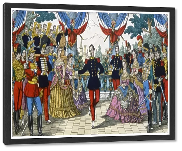 FRANCE: DANCING, c1869. Officers of the French military at a ball; the moustache
