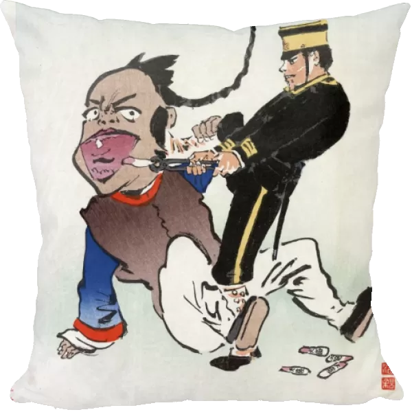 JAPANESE CARTOON, c1895. A Japanese cartoon depicting a Japanese soldier extracting