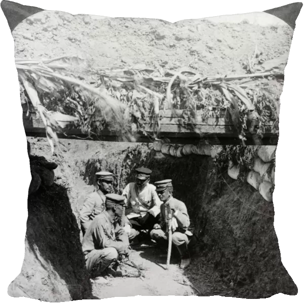 RUSSO-JAPANESE WAR, c1905. Four Japanese soldiers in the trenches near the Russian forts