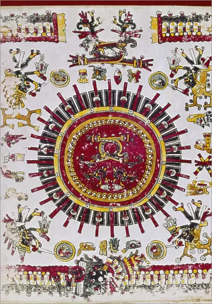 MEXICO: AZTEC CALENDAR. Drawing of the Aztec calendar from the Codex Borgia, c1450