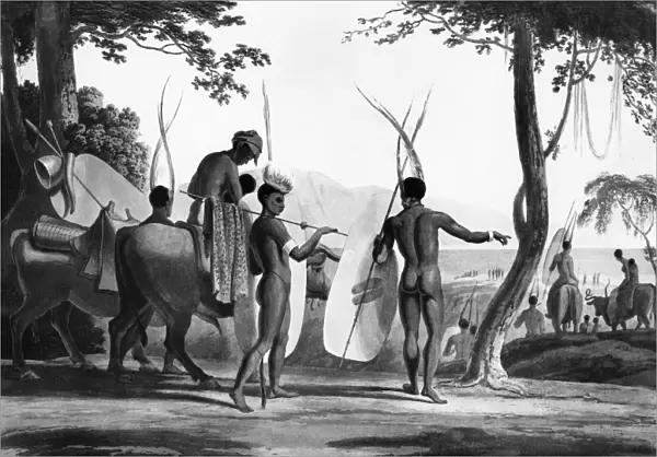 AFRICA: MEN. Kaffers on a March. Engraving published in African Scenery