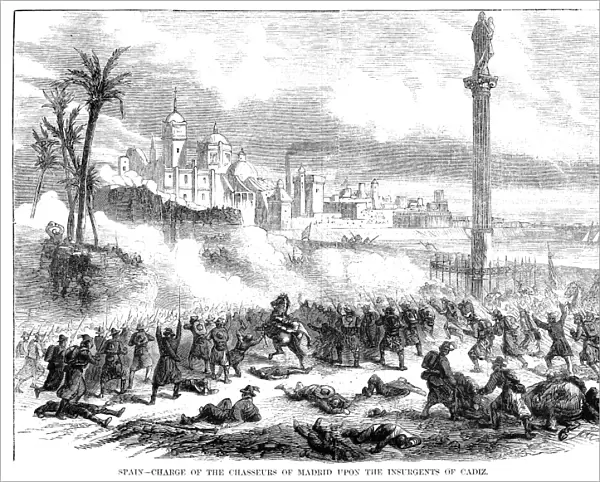 SPAIN: CADIZ, 1869. Spain - Charge of the Chasseurs of Madrid upon the insurgents of Cadiz