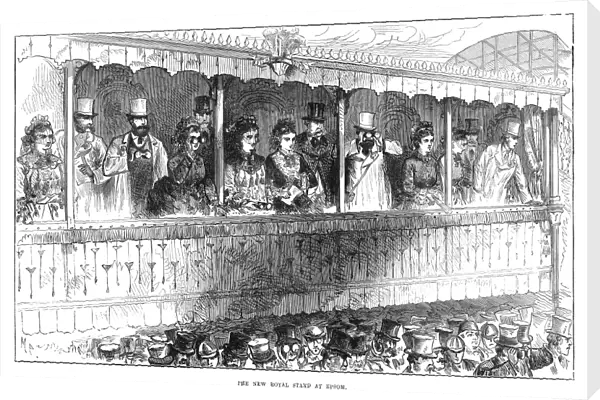ENGLAND: EPSOM RACETRACK. The Royal Stand at Epsom Racetrack in England. Engraving