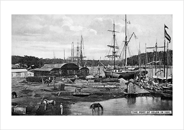PANAMA: COLON, 1884. The port of Colon on the Caribbean coast of Panama, 1884. Postcard