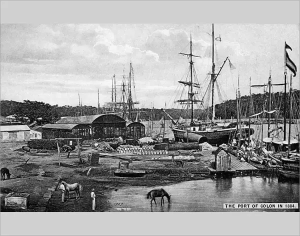 PANAMA: COLON, 1884. The port of Colon on the Caribbean coast of Panama, 1884. Postcard
