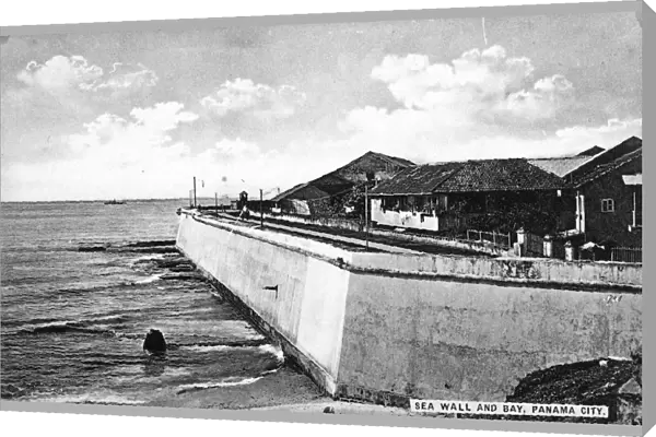 PANAMA: SEA WALL, c1910. The sea wall on the Pacific Ocean at Panama City. Postcard
