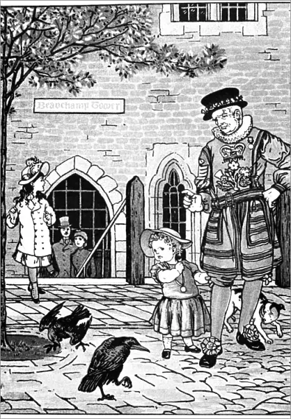 TOWER OF LONDON: RAVENS. Children at the Tower. Illustration by Thomas Crane, 1880s