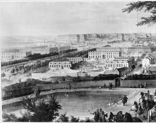 FRANCE: VERSAILLES, 1750s. View of the royal Palace and town of Versailles, France