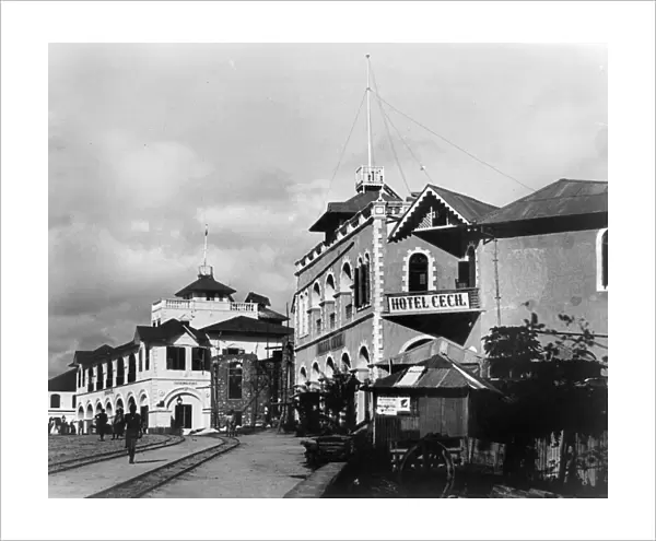 KENYA: MOMBASA, c1912. Street scene outside the Hotel Cecil in Mombasa, Kenya