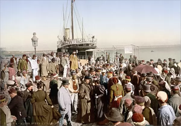 ALGIERS: CROWD, c1899. Crowd of Europeans disembarking at the harbor in Algiers