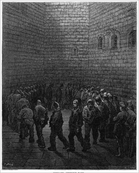 DORE: LONDON: 1872. Newgate - Exercise Yard. Wood engraving after Gustave Dore from London