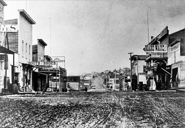 SEATTLE, WASHINGTON, 1880s. A street in Seattle, Washington State, 1880s