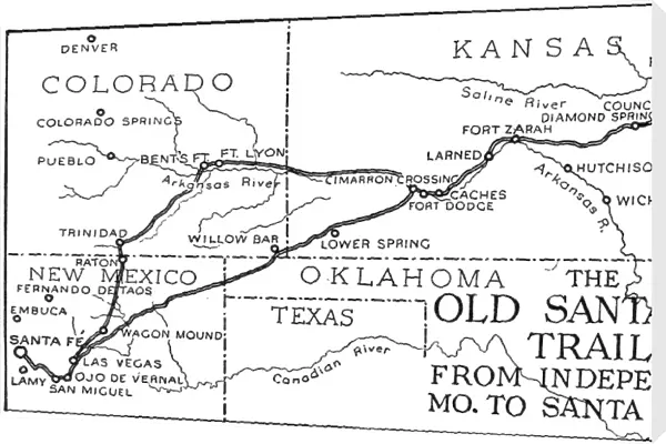 NEW MEXICO: SANTA FE TRAIL. Map of the Santa Fe Trail from Independence, Missouri