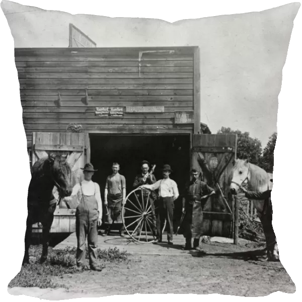 BLACKSMITH SHOP, c1900. The blacksmith shop at White Bear Lake, Minnesota. Photograph