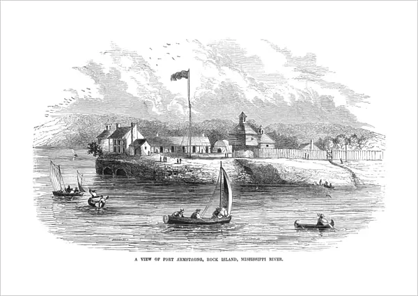 ILLINOIS: ROCK ISLAND, 1853. View of Fort Armstrong on the Mississippi River at Rock Island