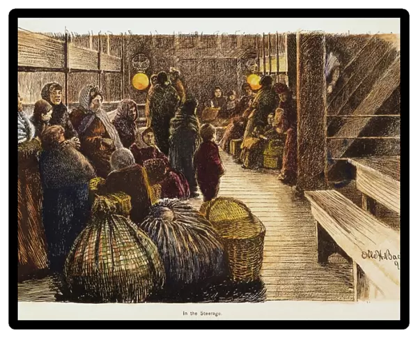 IMMIGRANTS ON SHIP, 1891. European immigrants to America below decks in steerage class