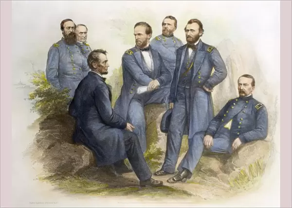 ABRAHAM LINCOLN (1809-1865). 16th President of the United States. With officers of the Union Army