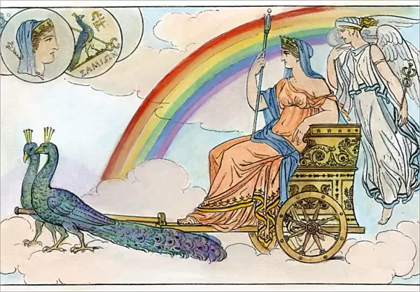 MYTHOLOGY: HERA  /  JUNO. Juno and her peacocks. Etching, English, 1810