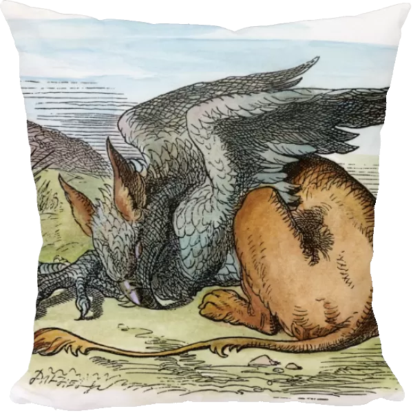 CARROLL: ALICE, 1865. The Queen leads Alice to the Gryphon, who is lying fast asleep in the sun