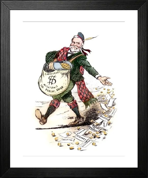 Framed Print : Andrew Carnegie Print, 1901 Handcolored Caricature Framed Print : Andrew Carnegie Print, 1901 Handcolored Caricature