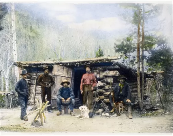 COLORADO: MINERS. Miners at a camp in Colorado. Oil over a photograph, late 19th century